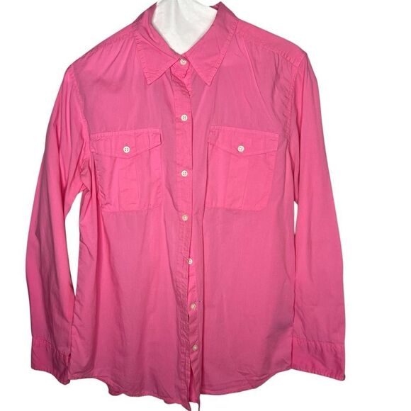 Lauren Ralph Lauren Denim Bright Pink Button Up Cotton Women’s Blouse Size M - Picture 1 of 11